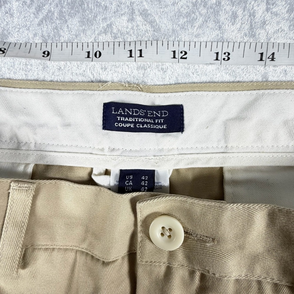 Lands' End Chino Shorts Mens 42 Tan Good Traditional Fit Cotton Twill Flat Front - Picture 5 of 5